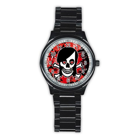 Emo Girl Skull Stainless Steel Round Watch from ArtsNow.com Front