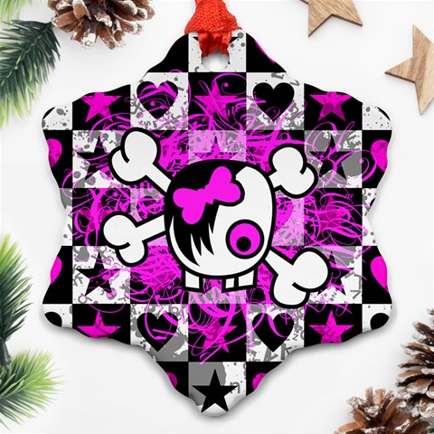 Emo Scene Girl Skull Snowflake Ornament (Two Sides) from ArtsNow.com Back