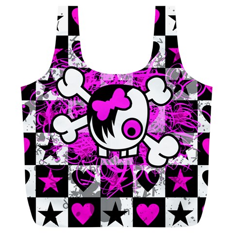 Emo Scene Girl Skull Full Print Recycle Bag (XL) from ArtsNow.com Back