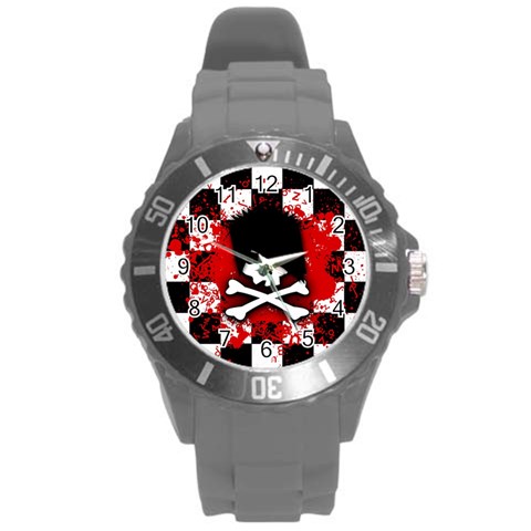 Emo Skull Round Plastic Sport Watch (L) from ArtsNow.com Front