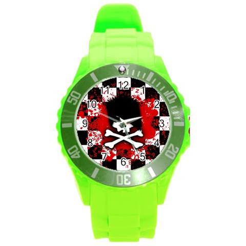 Emo Skull Round Plastic Sport Watch (L) from ArtsNow.com Front