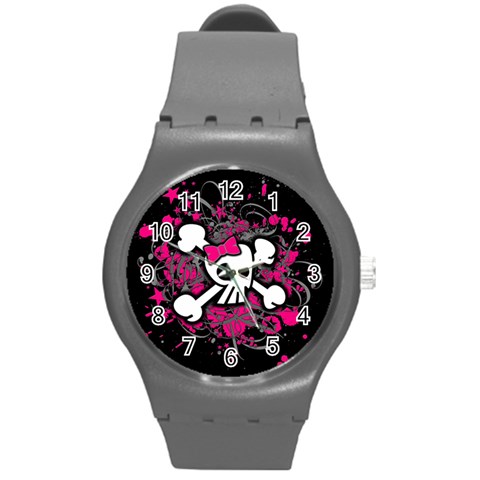 Girly Skull & Crossbones Round Plastic Sport Watch (M) from ArtsNow.com Front