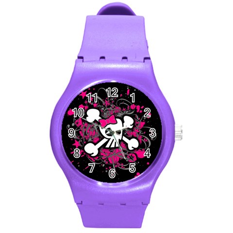 Girly Skull & Crossbones Round Plastic Sport Watch (M) from ArtsNow.com Front