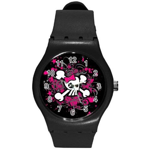 Girly Skull & Crossbones Round Plastic Sport Watch (M) from ArtsNow.com Front