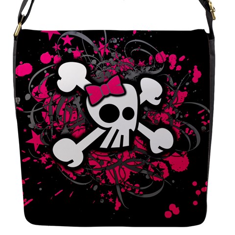 Girly Skull & Crossbones Flap Closure Messenger Bag (S) from ArtsNow.com Front