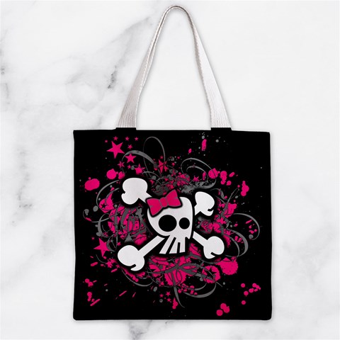 Girly Skull & Crossbones Zipper Grocery Tote Bag from ArtsNow.com Back