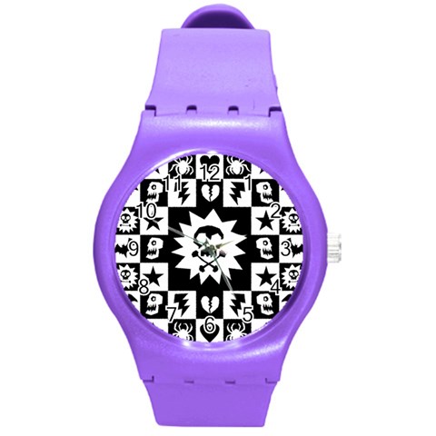 Gothic Punk Skull Round Plastic Sport Watch (M) from ArtsNow.com Front