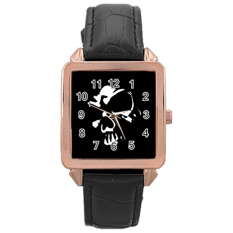 Gothic Skull Rose Gold Leather Watch  from ArtsNow.com Front