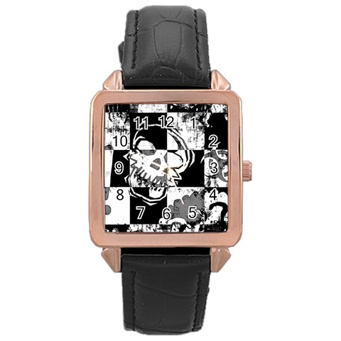 Grunge Skull Rose Gold Leather Watch  from ArtsNow.com Front