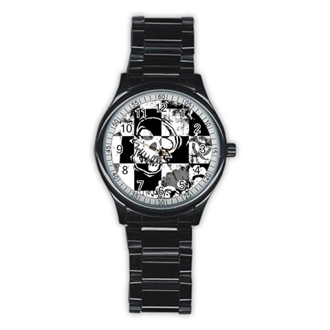 Grunge Skull Stainless Steel Round Watch from ArtsNow.com Front