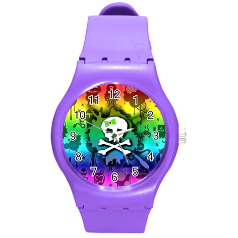 Kawaii Rainbow Skull Round Plastic Sport Watch (M) from ArtsNow.com Front