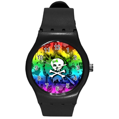 Kawaii Rainbow Skull Round Plastic Sport Watch (M) from ArtsNow.com Front