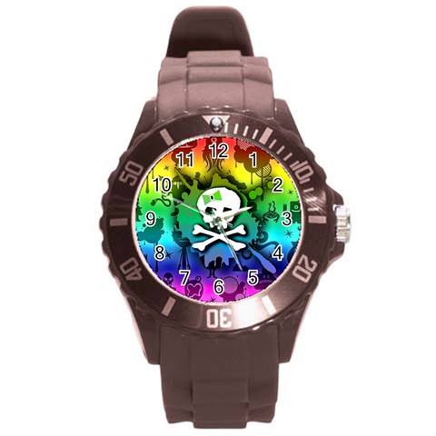 Kawaii Rainbow Skull Round Plastic Sport Watch (L) from ArtsNow.com Front