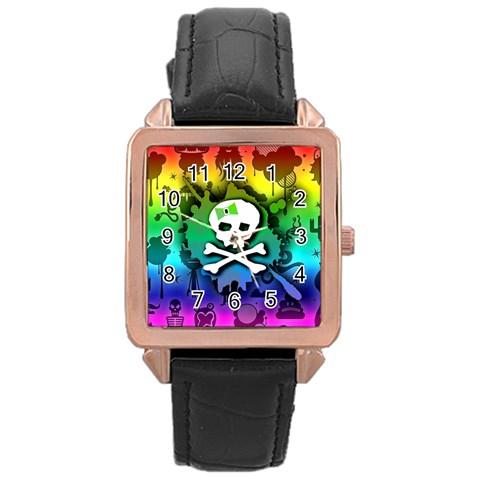 Kawaii Rainbow Skull Rose Gold Leather Watch  from ArtsNow.com Front