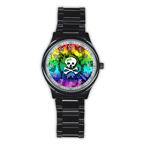 Kawaii Rainbow Skull Stainless Steel Round Watch from ArtsNow.com Front