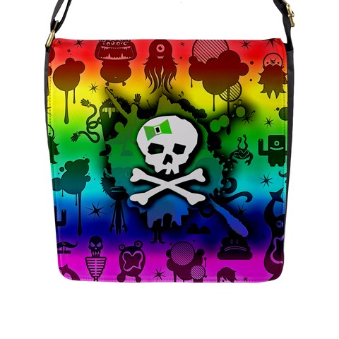 Kawaii Rainbow Skull Flap Closure Messenger Bag (L) from ArtsNow.com Front