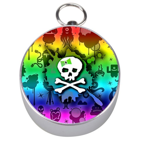 Kawaii Rainbow Skull Silver Compass from ArtsNow.com Front