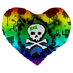 Kawaii Rainbow Skull Large 19  Premium Flano Heart Shape Cushion from ArtsNow.com Front