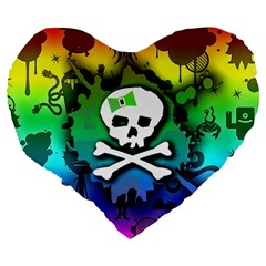 Kawaii Rainbow Skull Large 19  Premium Flano Heart Shape Cushion from ArtsNow.com Back