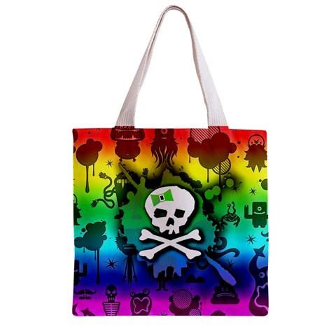 Kawaii Rainbow Skull Zipper Grocery Tote Bag from ArtsNow.com Front