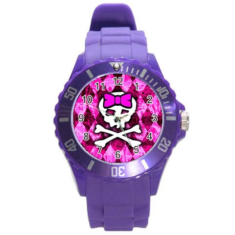 Pink Bow Princess Round Plastic Sport Watch (L) from ArtsNow.com Front