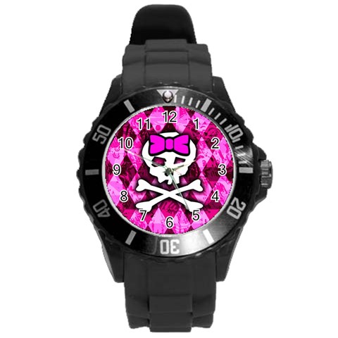 Pink Bow Princess Round Plastic Sport Watch (L) from ArtsNow.com Front