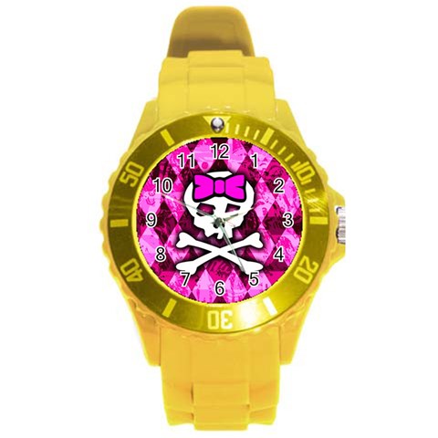 Pink Bow Princess Round Plastic Sport Watch (L) from ArtsNow.com Front