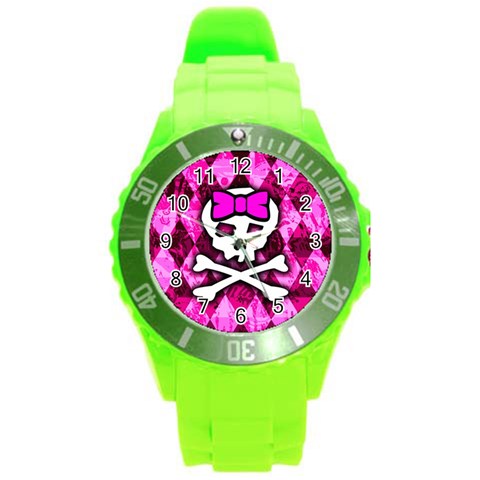 Pink Bow Princess Round Plastic Sport Watch (L) from ArtsNow.com Front