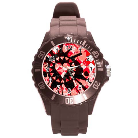 Love Heart Splatter Round Plastic Sport Watch (L) from ArtsNow.com Front