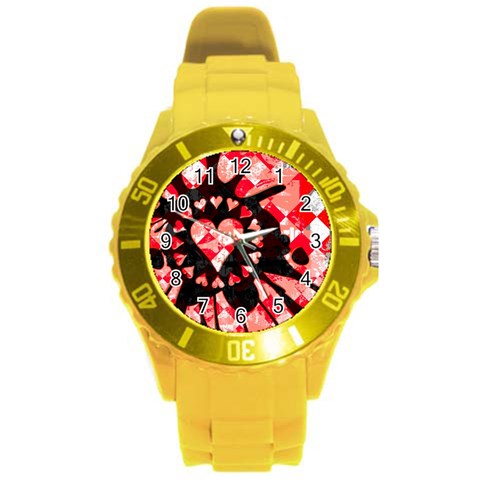 Love Heart Splatter Round Plastic Sport Watch (L) from ArtsNow.com Front