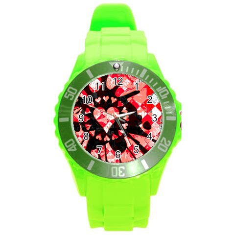 Love Heart Splatter Round Plastic Sport Watch (L) from ArtsNow.com Front