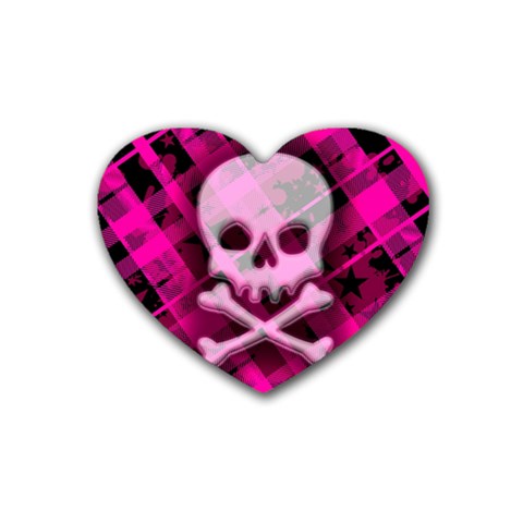 Pink Plaid Skull Rubber Heart Coaster (4 pack) from ArtsNow.com Front