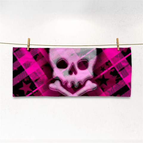 Pink Plaid Skull Hand Towel from ArtsNow.com Front