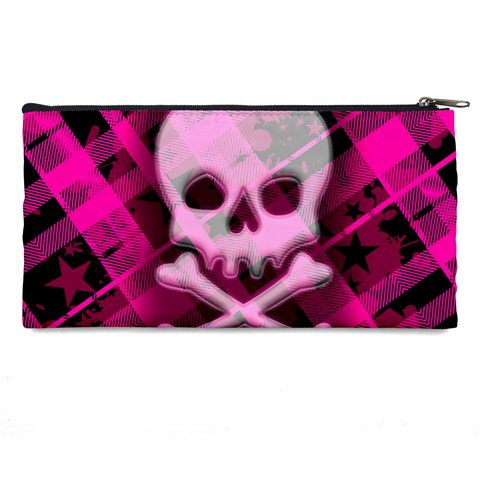 Pink Plaid Skull Pencil Case from ArtsNow.com Back