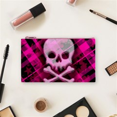 Pink Plaid Skull Cosmetic Bag (Small) from ArtsNow.com Front