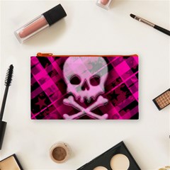 Pink Plaid Skull Cosmetic Bag (Small) from ArtsNow.com Front