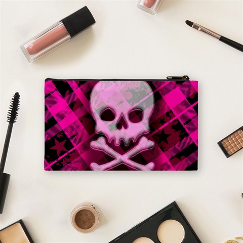 Pink Plaid Skull Cosmetic Bag (Small) from ArtsNow.com Back