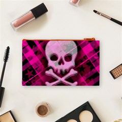 Pink Plaid Skull Cosmetic Bag (Small) from ArtsNow.com Back