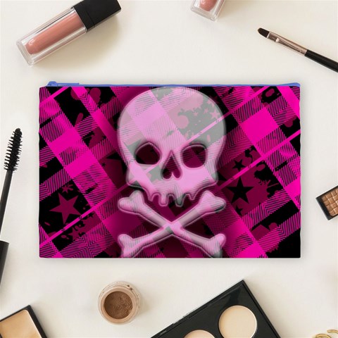 Pink Plaid Skull Cosmetic Bag (Large) from ArtsNow.com Front