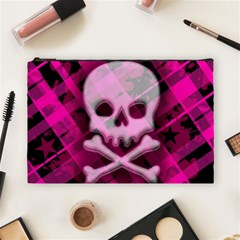 Pink Plaid Skull Cosmetic Bag (Large) from ArtsNow.com Front