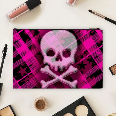 Pink Plaid Skull Cosmetic Bag (Large) from ArtsNow.com Back