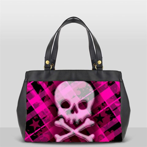 Pink Plaid Skull Oversize Office Handbag (2 Sides) from ArtsNow.com Back