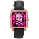 Pink Plaid Skull Rose Gold Leather Watch 