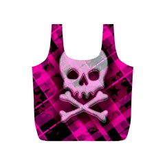 Pink Plaid Skull Full Print Recycle Bag (S) from ArtsNow.com Front