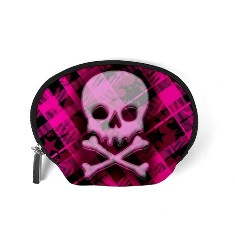 Pink Plaid Skull Accessory Pouch (Small) from ArtsNow.com Back