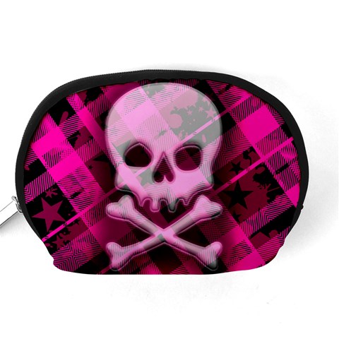 Pink Plaid Skull Accessory Pouch (Medium) from ArtsNow.com Back