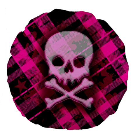 Pink Plaid Skull Large 18  Premium Flano Round Cushion  from ArtsNow.com Back