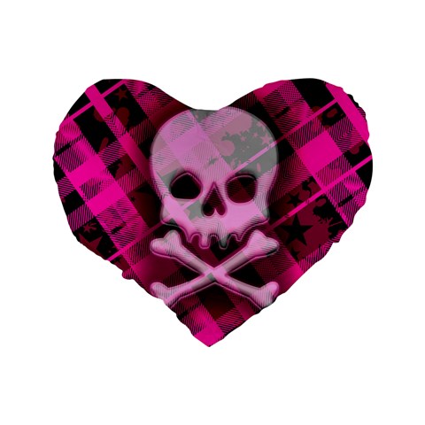 Pink Plaid Skull Standard 16  Premium Flano Heart Shape Cushion  from ArtsNow.com Back