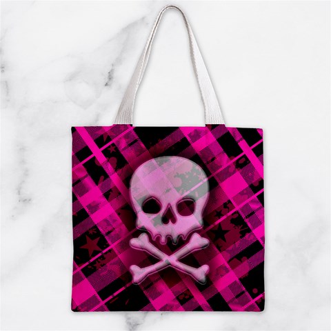 Pink Plaid Skull Zipper Grocery Tote Bag from ArtsNow.com Back