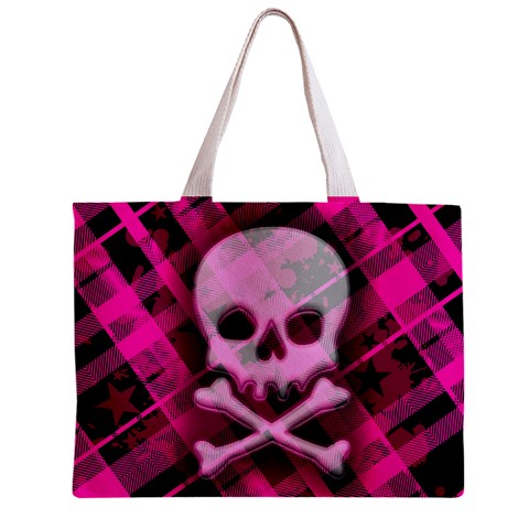 Pink Plaid Skull Zipper Mini Tote Bag from ArtsNow.com Back